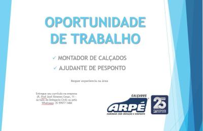 ATENO para timas oportunidades de trabalho na Arp Calados