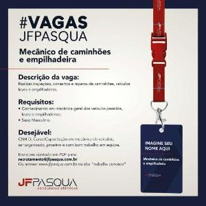 JF Pasqua oferta vaga de emprego para mecnico de caminhes e empilhadeiras