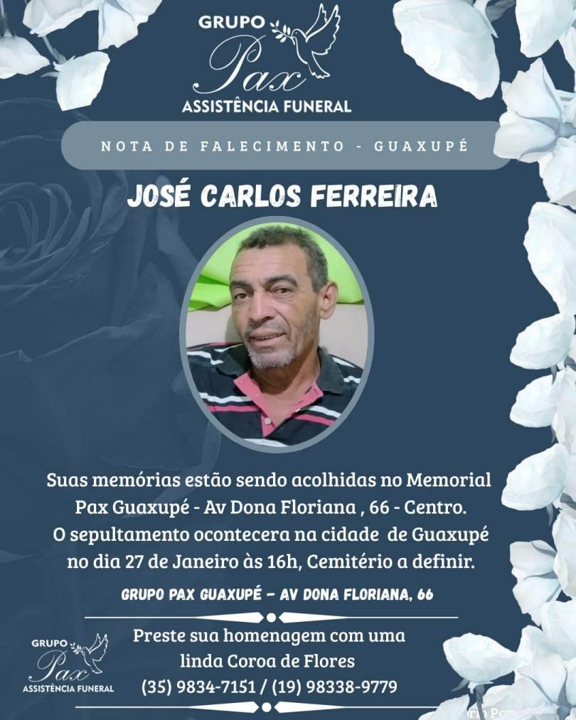 Funer�ria PAX Guaxup� informa o falecimento do guaxupeano Jos� Carlos Ferreira