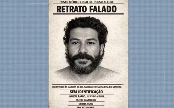 Pol�cia Civil divulga retrato falado para identificar homem encontrado morto em rio no Sul de Minas