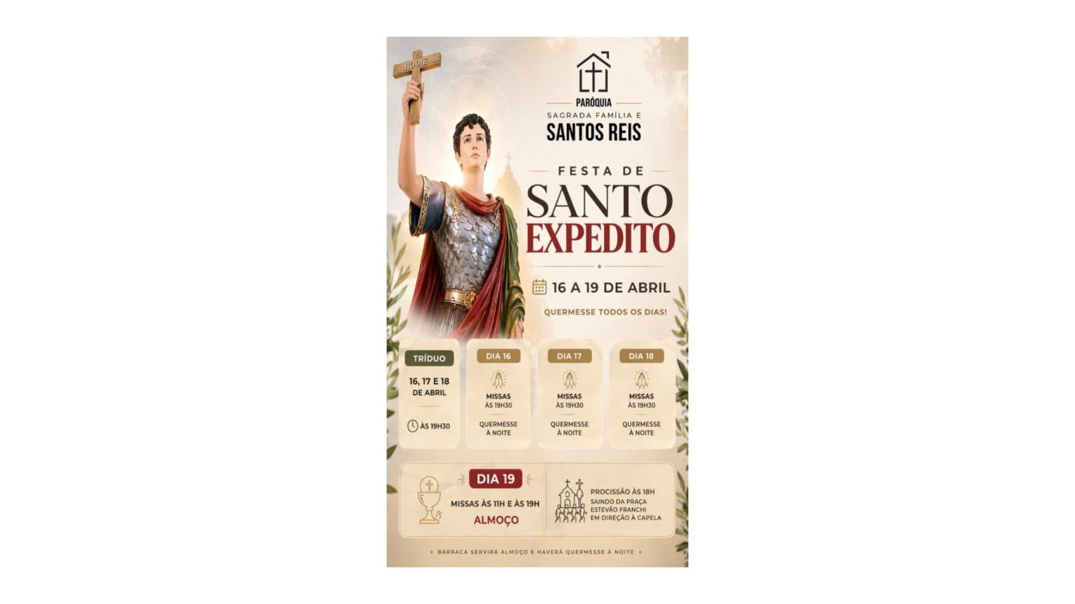 Festa em louvor a Santo Expedito come�ar� quinta-feira em Guaxup� 