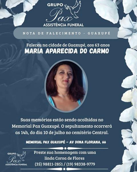 Falece, aos 63 anos, a guaxupeana Maria Aparecida do Carmo