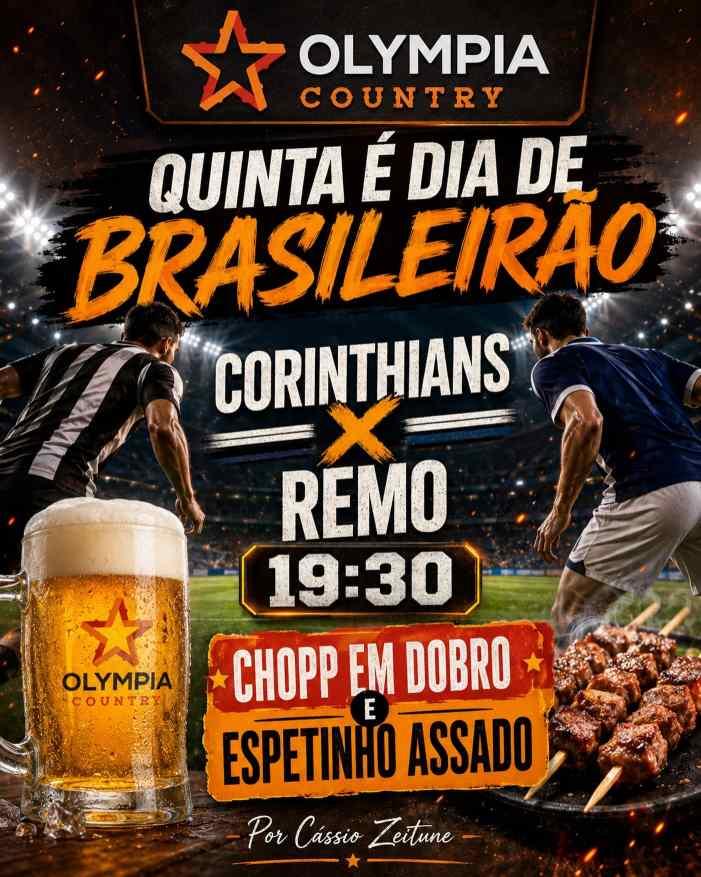 Olympia Country transmite Corinthians x Remo hoje com chopp em dobro e espetinho assado