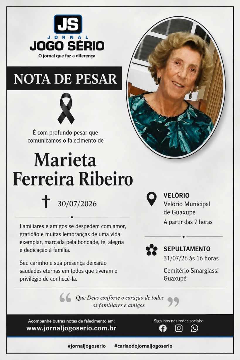 Falece, aos 86 anos, a guaxupeana Marieta Ferreira Ribeiro