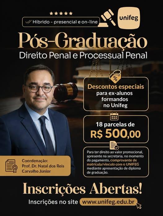 Unifeg com inscri��es abertas para p�s-gradua��o em Direito Penal e Processual Penal