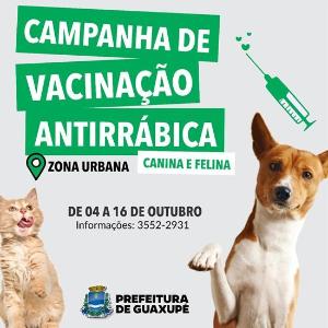 Prefeitura de Guaxupé divulga calendário da vacina antirrábica na zona urbana 