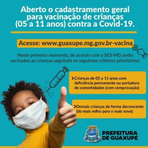 Saúde Pública de Guaxupé inicia agendamento para vacinar crianças contra a Covid-19