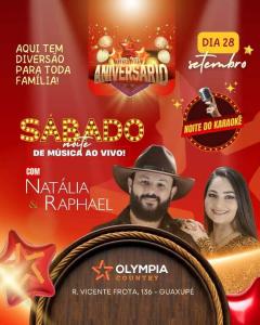 Msica ao vivo e muitos atrativos neste sbado, no Olympia Country, que comemora aniversrio esse ms