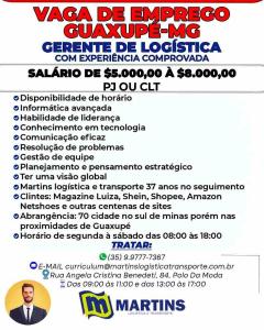 Empresa de logstica em Guaxup abre vaga para gerente com salrio de at R$ 8 mil