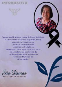 Funerria So Dimas informa o falecimento da professora Maria Ophelia