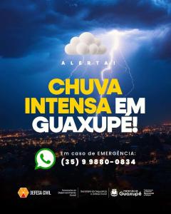 Chuva intensa atinge Guaxup e regio; Defesa Civil emite alerta de tempestade severa