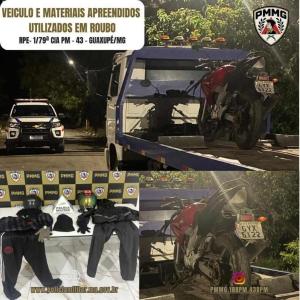 PMs de Guaxup localizam moto e apetrechos usados em assalto e evitam novos crimes
