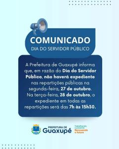 Prefeitura de Guaxup divulga comunicado sobre expediente no Dia do Servidor Pblico