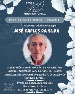 Funerria PAX Guaxup informa o falecimento do guaxupeano Jos Carlos da Silva