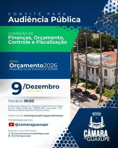 Audincia Pblica vai discutir Oramento de 2026 em Guaxup