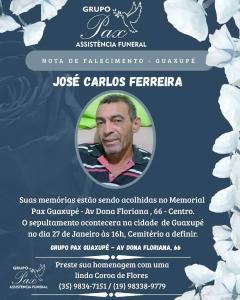 Funer�ria PAX Guaxup� informa o falecimento do guaxupeano Jos� Carlos Ferreira