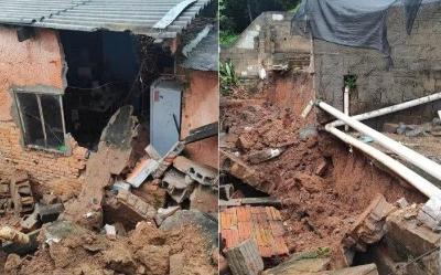 Muro desaba sobre casa em Lavras; moradora escapa por janela e im�vel � interditado