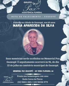 Falece, aos 69 anos, a guaxupeana Maria Aparecida da Silva 