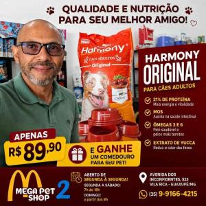 MEGA PET SHOP oferta ra��o premium plus Harmony por apenas R$ 89,90