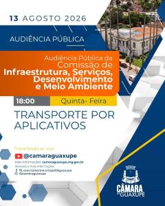 Vereadores ouvir�o motoristas de aplicativo, donos de empresas e a Prefeitura em audi�ncia p�blica 
